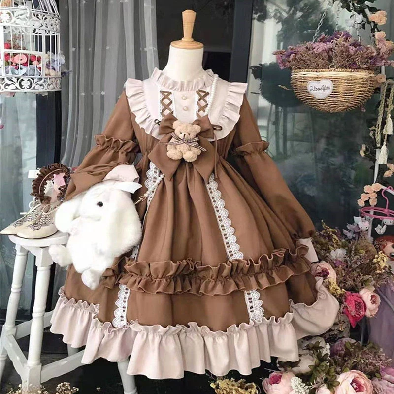 Kawaii vestido feminino lolita bonito estilo universitário miow garra  impressão princesa vestido japonês op rosa arco anime roupas menina festa  presente - AliExpress