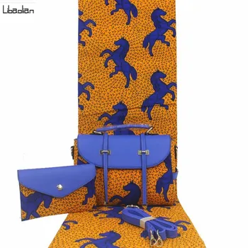 

African wax prints fabric yellow horse with 2pcs women handbag 100% cotton fabric ankara fabric african real wax! F201-21
