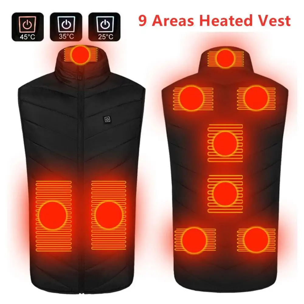 

9Areas Heating Vest Unisex Electric Heating Jacket USB Winter Heating Warm Vest Sleeveless Outdoor Fishing Hunting Climbing Vest