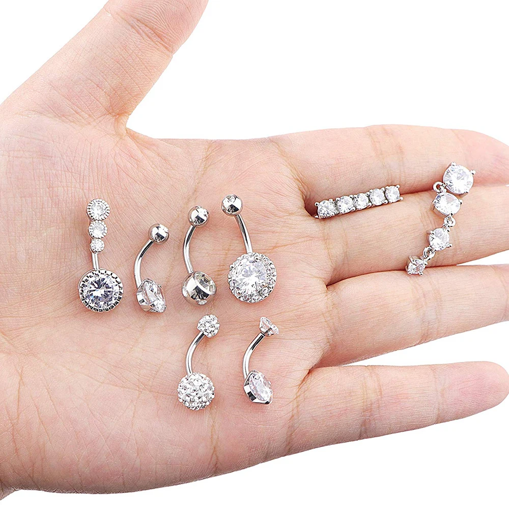 Piercing Jewelry Belly Button Earrings Belly Button Piercings Body Piercing Jewelry Body Jewelry 10 Styles Sexy Dangling Navel Belly Button Ring Oreja 14G Double Round Cubic Zirconia 316L Surgical Steel Belly Piercing Jewelry