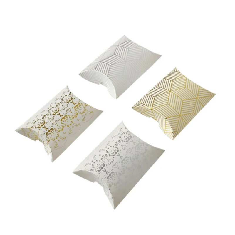 

50pcs/lot Pillow Candy Boxes Gold White Silver Kraft Paper Wedding Party Favor Paper DIY Gift Box Packaging Supplies