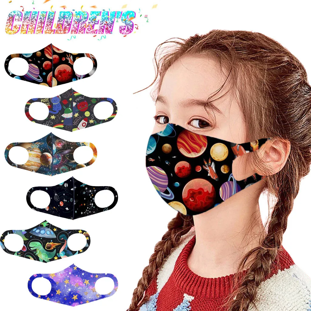Mascarilla lavable de dibujos animados para niños y niñas, máscara reutilizable con estampado de animales y planetas, transpirable