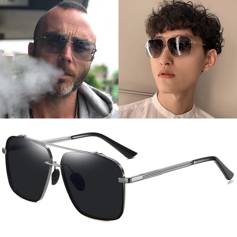 FEISHINI Retro Fashionable Metal Square Polarized Sunglasses Men Brand UV Lens Strong COOL Night Vision Glasses Women Big
