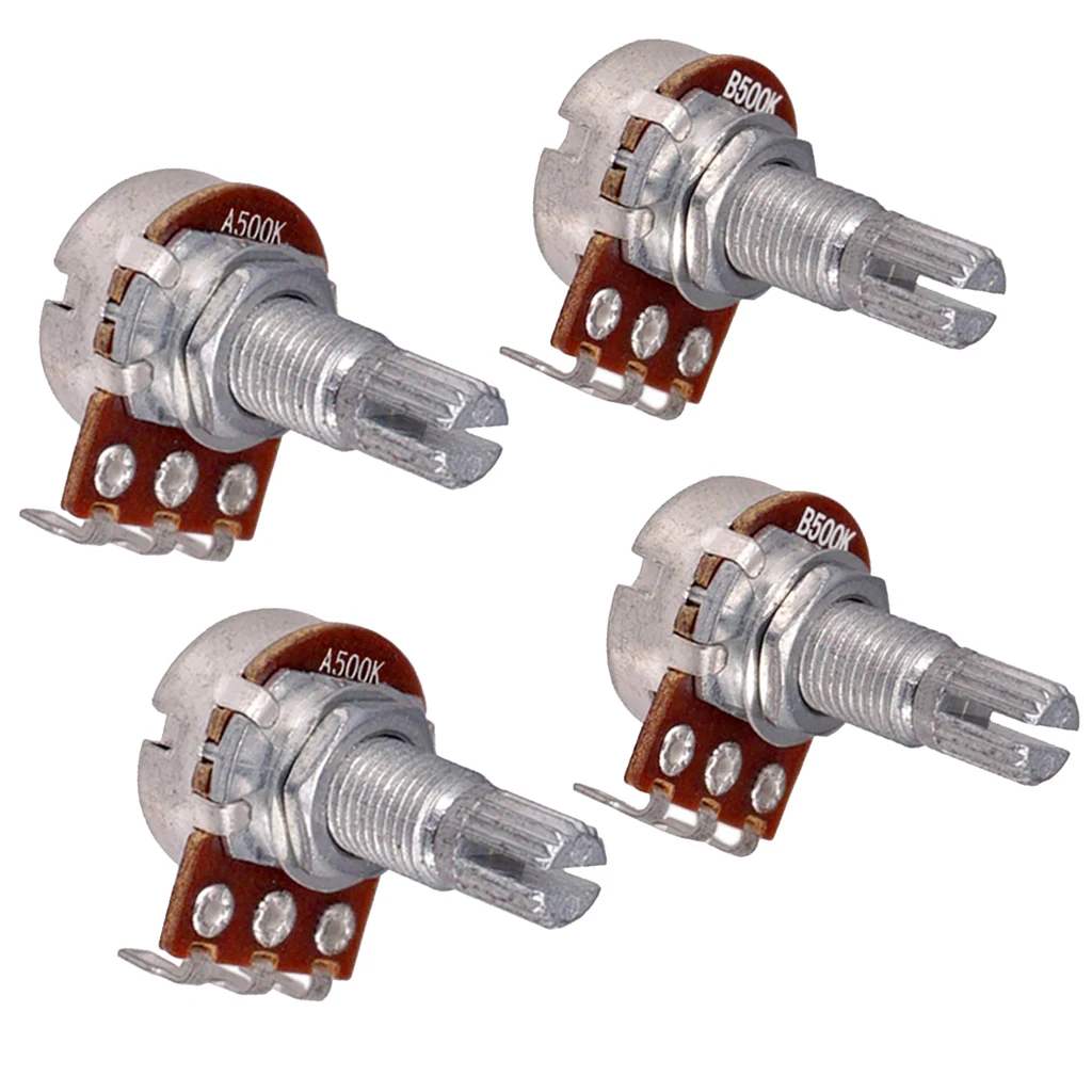 Metric Full Size 18mm Split Shaft Pots A500K & B500K Guitar Potentiometers, 4 Pieces