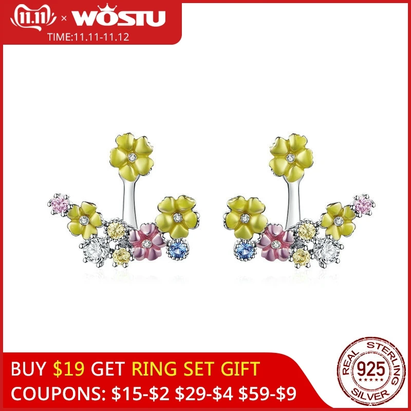 

WOSTU 2019 Spring Blooming Flower Yellow Stud Earrings 925 Sterling Silver Multi-Color Earrings For Women Fashion Jewelry CTE106