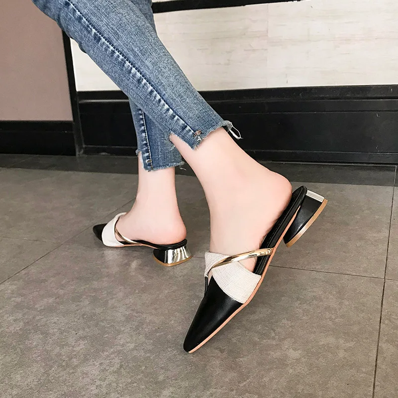 

2019 Summer New Style Bow Fashion Closed-toe Lazy Pointed-Toe Low Heel ban tuo xie WOMEN'S Thin Shoes