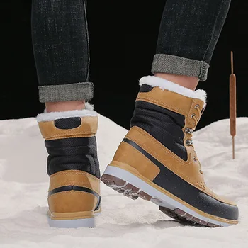 

Winter Men Snow Boots Water Resistant Faux Leather Thickened Non-slip High Booties J9