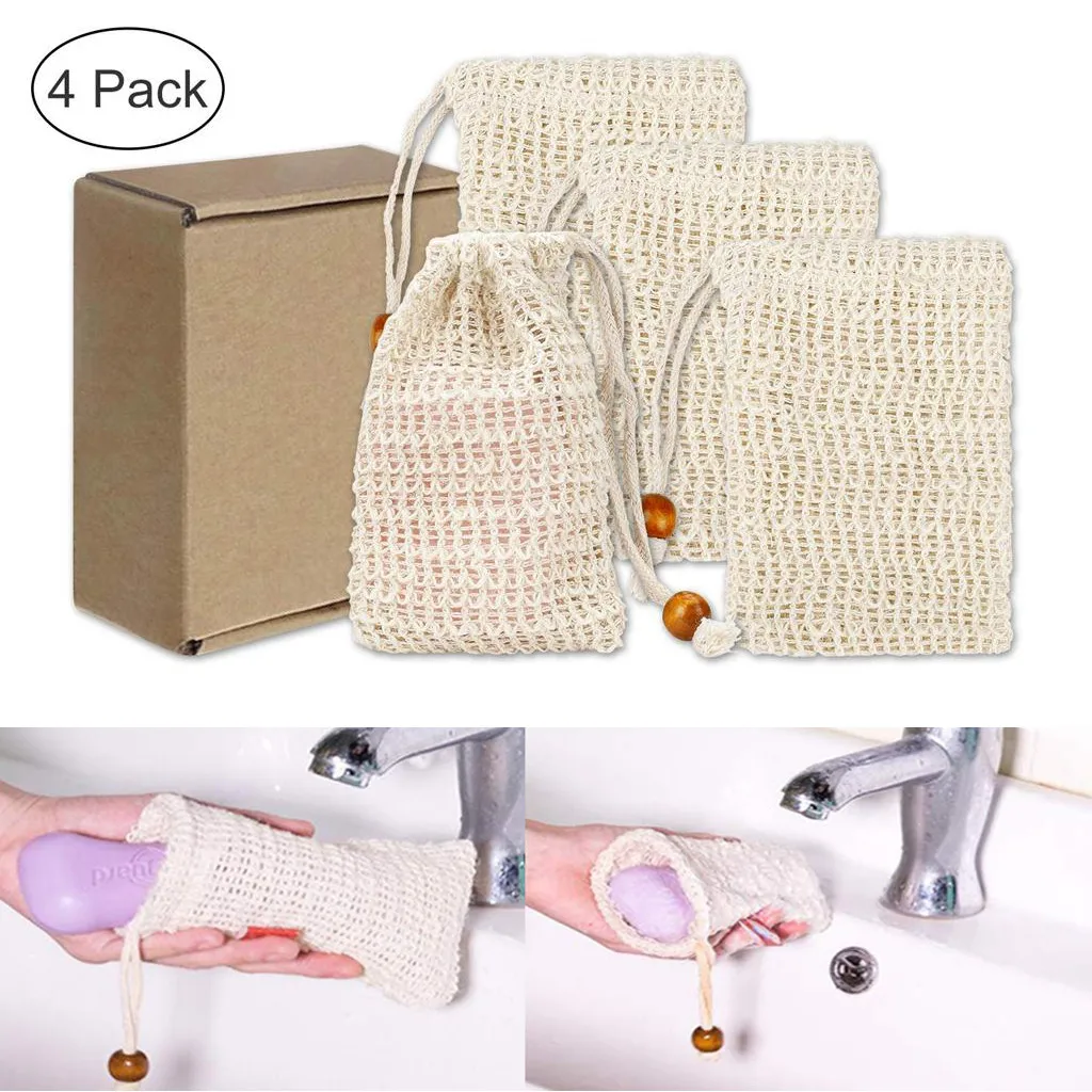 

Natural Soap Bag Sisal Soap Net Soap Bags with Rope for Foam Covers Exfoliation