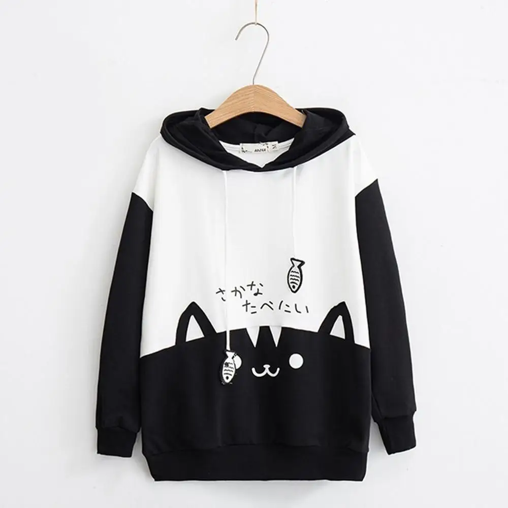 

Women's Sweatshirt Blouse Cat Printing Hooded Cap Thickening Sweatshirt Tops Spring Autumn Harajuku Sweatshirt Coat Clothes