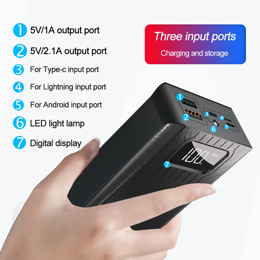  Power Bank 30000mAh TypeC Micro USB QC Fast Charging Powerbank LED Display Portable External Batter