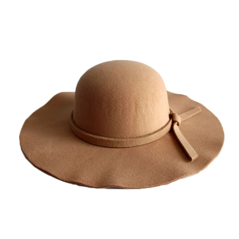 Khaki Новая модная женская пляжная шляпа от солнца с большими полями, шляпа от солнца из имитации шерсти FIF66 - Color: Khaki