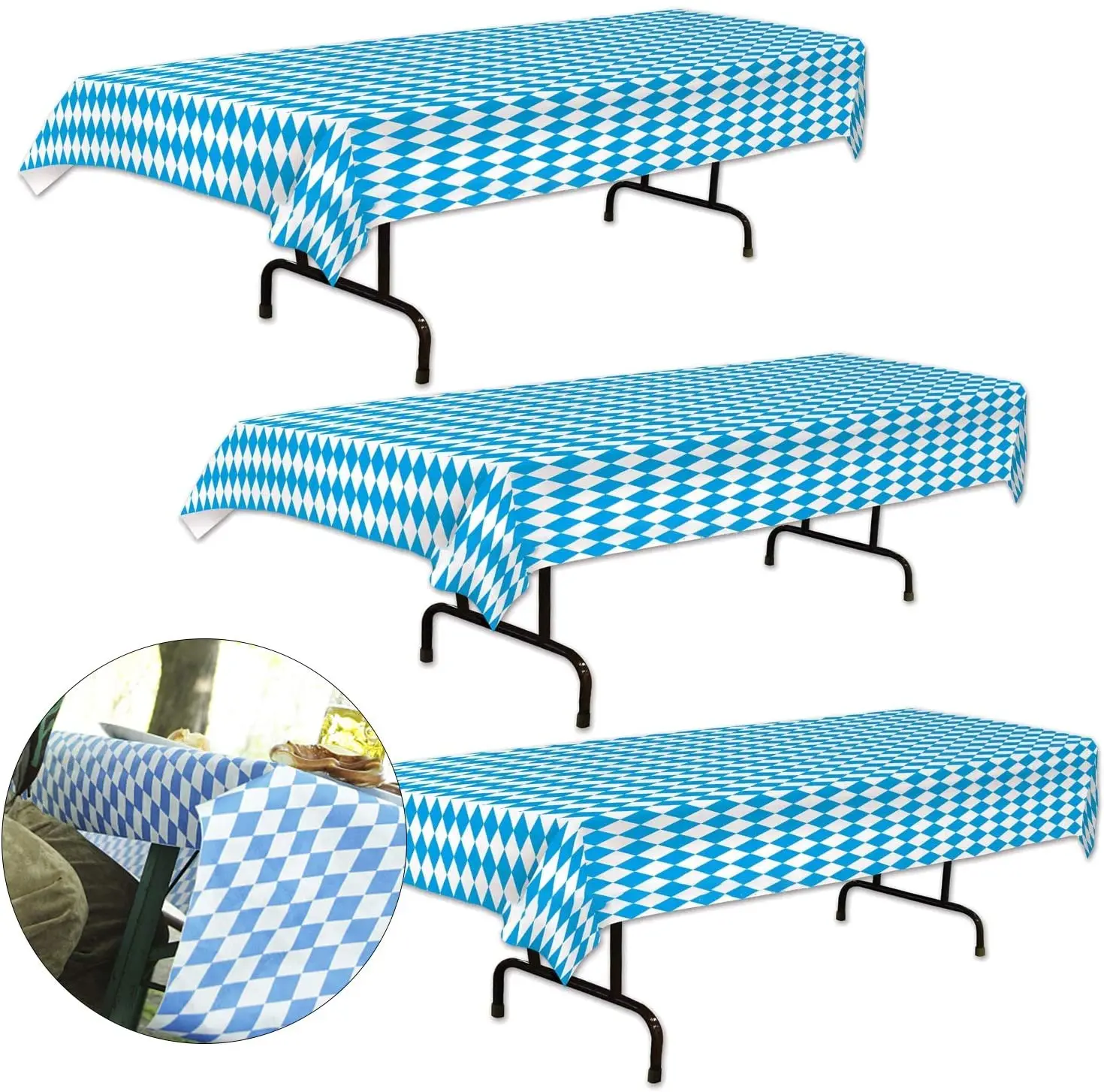 

Oktoberfest Disposable PVC Blue White Lattice Tablecloth Wipeable Reusable Rectangle Table Runners Covers Beer Party Decorations