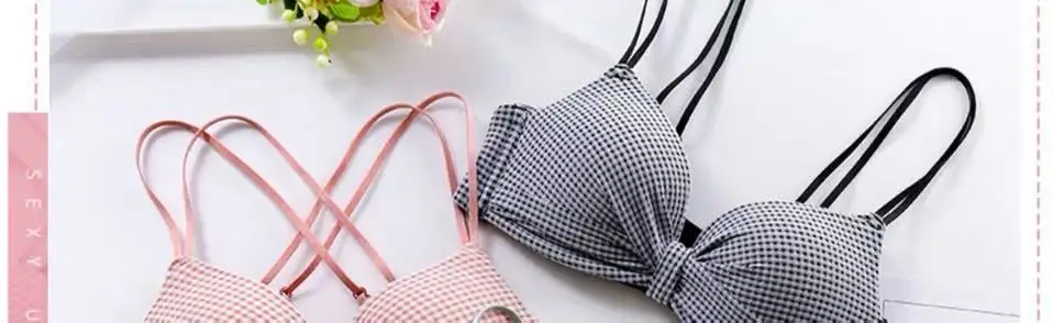 sexy bra set Fresh  lingerie women's beautiful back without rims Japanese sweet gathered bra set small breasts girls adjustable sexy bra bra and thong set