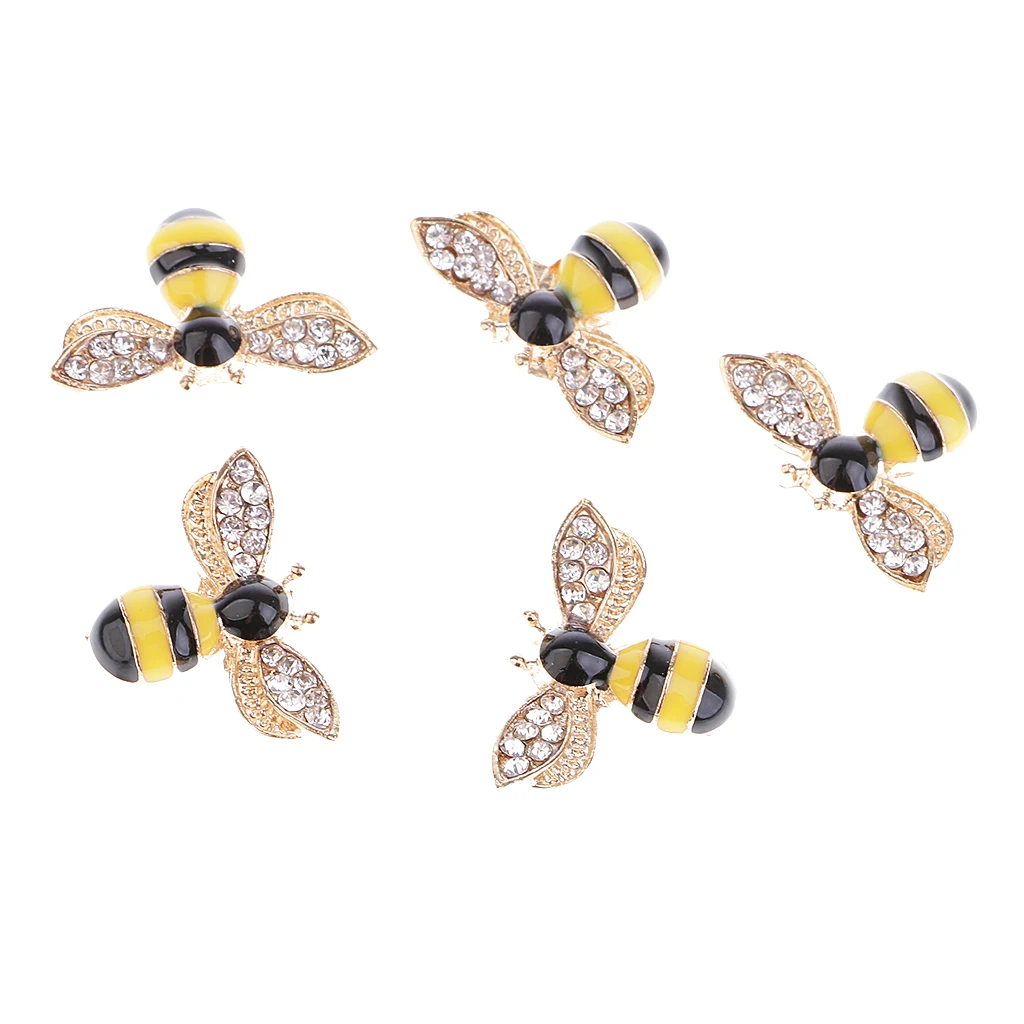 5 Pieces Alloy Rhinestone Flatback Bee Shape Button for Clothing Bag Decoration