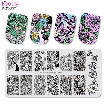 

BeautyBigBang Nail Art Stamping Plate Summer Flower Butterfly Template Rectangle Painted Nail Art Stamping Template BBB XL-011