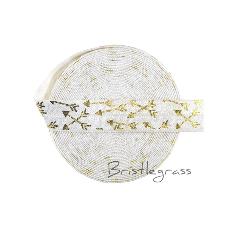 BRISTLEGRASS 50 ярдов 5/" 1,5 см цвета: золотистый, стрелка из фольги враг печати откидной эластичный повязка на голову, повязка на голову галстук-бабочка кружевной отделкой DIY швейных Carft - Цвет: White