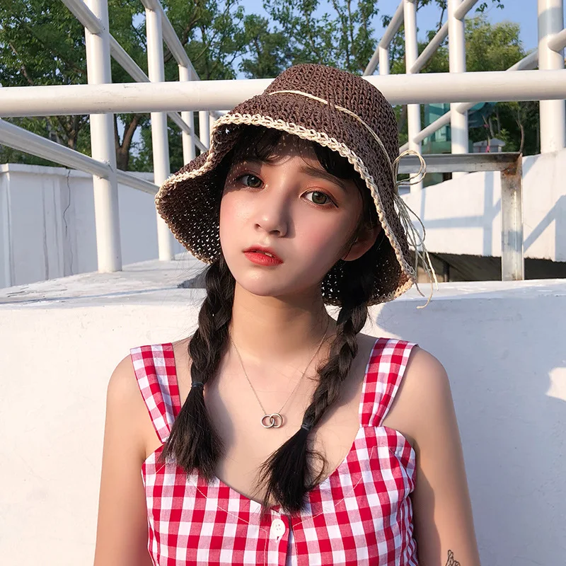 

Hat female summer Korean version of the simple bowknot straw hat small fresh and versatile holiday beach hat foldable sun hat