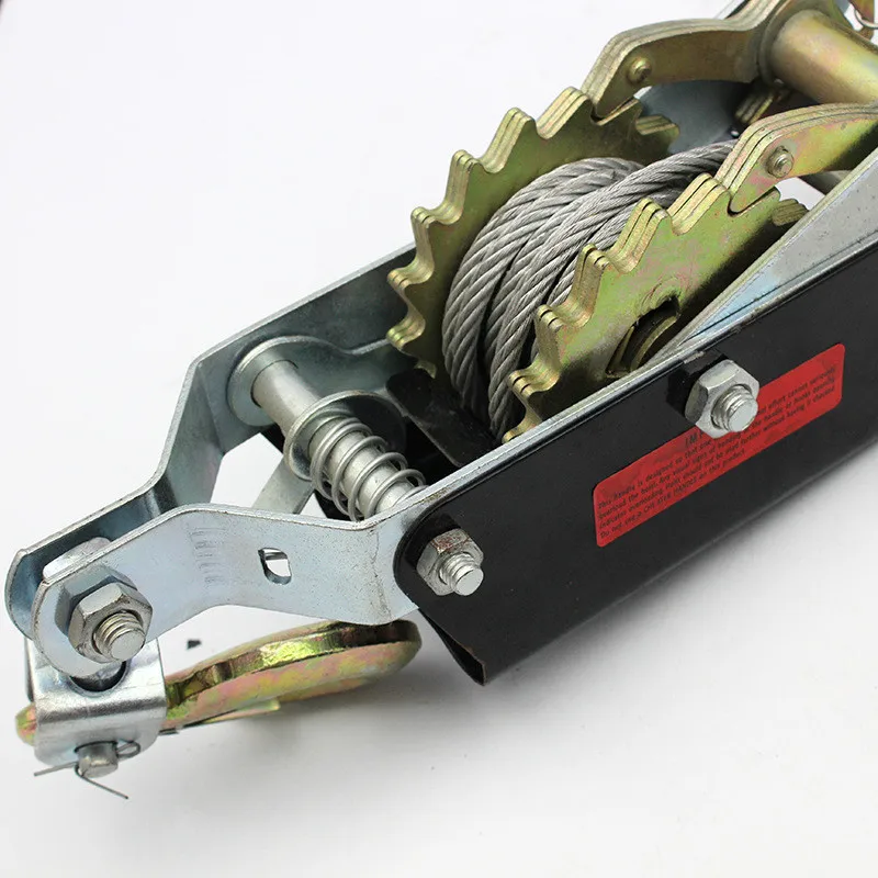 H60930967f7b94bc99e4d7b329a8c306bR 1-4 Ton Wire Rope Ratchet Hand Power Puller Tighten Tool Steel Cable Gear Winch Puller Mini Tightener Double Hook Lifting Tools Mallzona