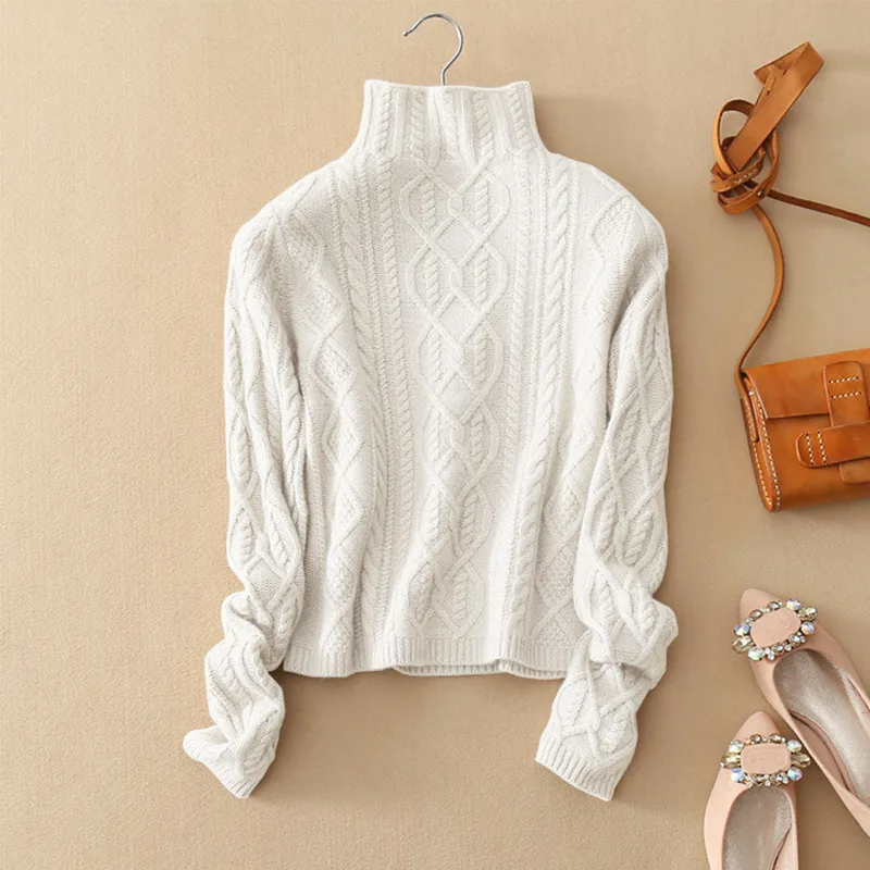 Женский свитер, вязаный пуловер с высоким воротом, кашемировый однотонный вязаный свитер, женский зимний весенний модный джемпер, женские топы - Цвет: Белый
