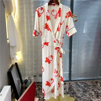 

Vintage HARLEY CREPE Wrap Dress Midi dress Floral Vanilla V-neck Short-sleeved Midi Dress