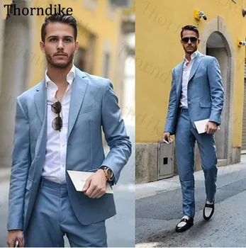 

Thorndike Casual Notched Lapel Blazer 2 Pieces Formal Business Blazer+Pant Suit Sets Men Fashion Solid Slim Wedding Men Suit Set