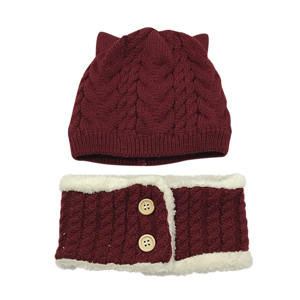 Kids newborn hats Boys Girls Warm Thick Fleece Knit Crochet Hat Beanie Cap Scarf Set children hat cappello neonata#A10