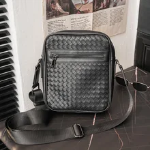 

Luxury Brand Leather Men Crossbody Bag Plaid Pattern Travel Messenger Bags For Man High Quality Satchel Sling School Bag