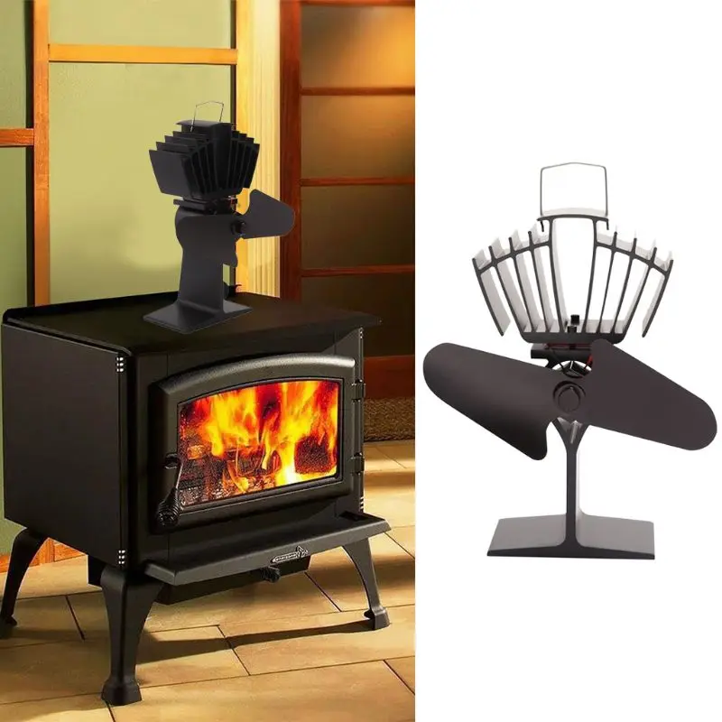 

Heat Self Powered Fireplace Stove Top Fan Quiet 2 Blades for Large Room Wood Log