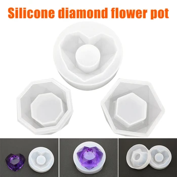 

Silicone Diamond Flower Pot Arts Craft Polygonal Casting Molds DIY Succulent Flower Pot Clay Mold B99