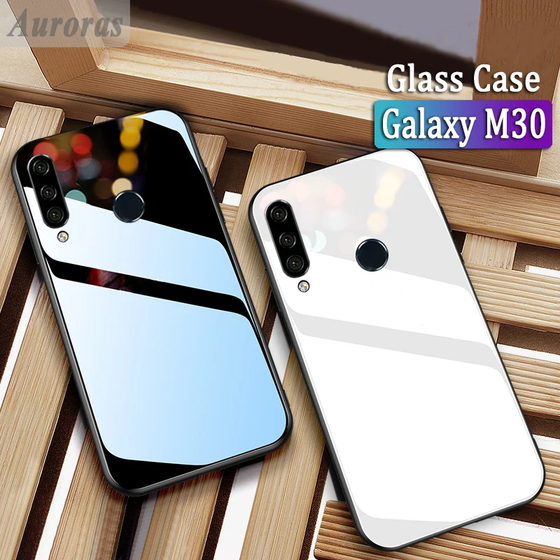 Auroras Tempered Glass Case For Samsung Galaxy M30 with Soft Frame Shockproof Back Cover Cases Funda | Мобильные телефоны и