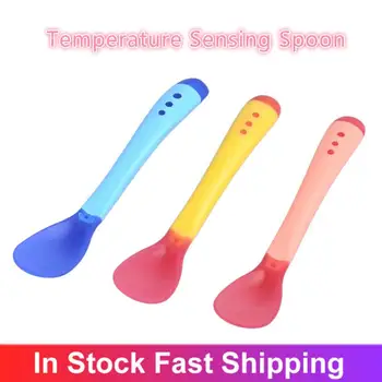 

3Colors Infant Feeding Spoon Heat Sensing Thermal Baby Weaning Silicone Head Tableware Baby Feeding Spoons Cosas De Bebe