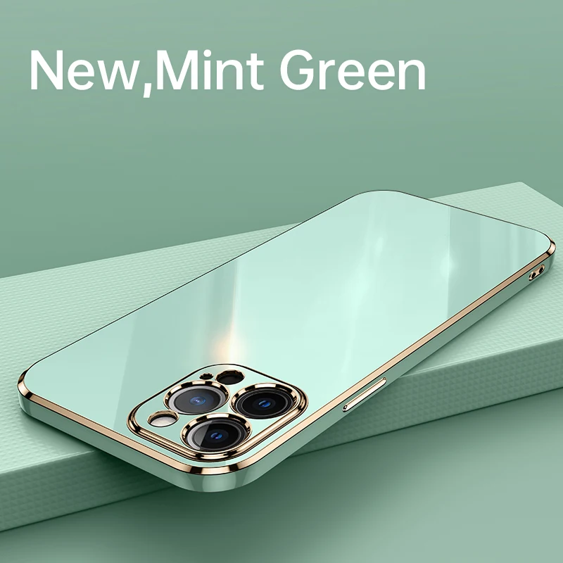 

Luxury Cute Square Plating Silicone Phone Case For iPhone 14 13 12 11 Pro XS max SE XR 8 7 Plus Ultra-thin Lens Protection Cover