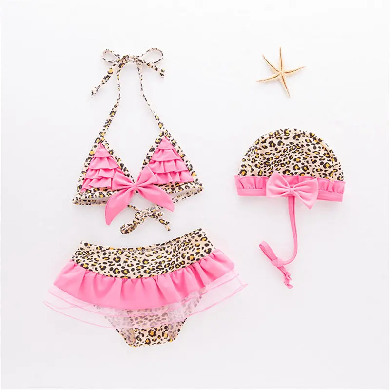 Swimwear Baby Bikini-Set Beachwear Bathing-Suit Pink Child Kids Girls