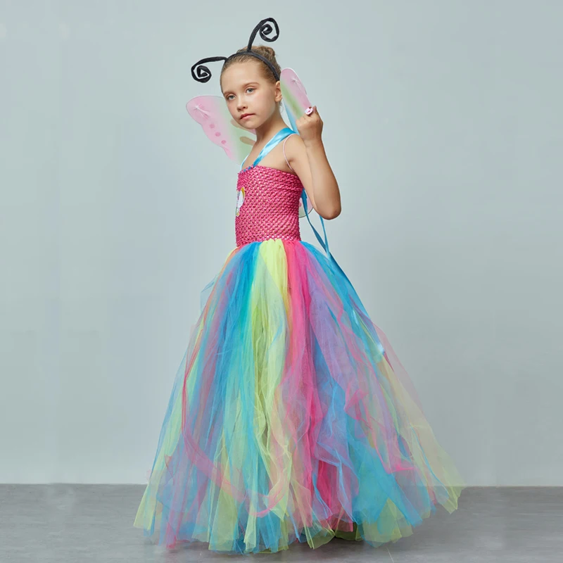 Affordable Rainbow Butterfly Girls Tutu Dress with Wings and Headband Princess Fairy Kids Birthday Party Dress Up Tutu Costume (6)