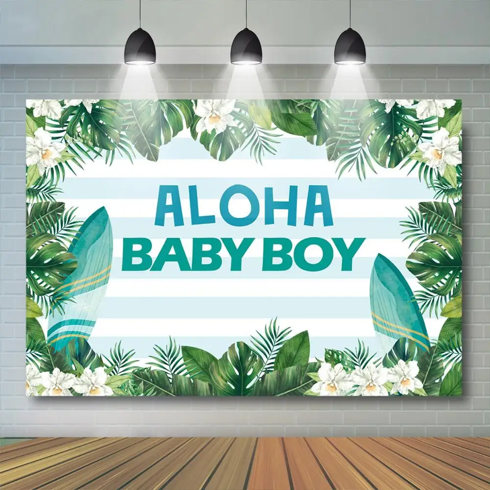 Aloha Baby Shower Backdrop Summer Tropical Leaves Flower Background Boy Party Decor Banner | Электроника