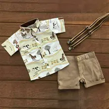 Imcute комплект из 2 предметов для маленьких мальчиков, футболка с принтом Топ+ коричневые шорты Модная дышащая удобная одежда для мальчиков