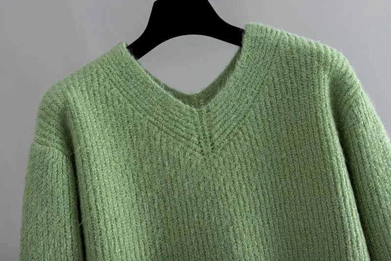 GIGOGOU женский свитер с двойным v-образным вырезом, осенне-зимний Блестящий грубый вязаный пуловер с люрексом, топы, мягкий джемпер, Рождественский свитер