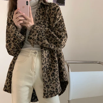 

Fashion women's blouse 2020 new cool handsome leopard print jacket loose and thin long-sleeved shirt women