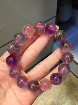 

Top Natural Super Seven 7 Purple Rutilated Quartz Crystal Round Beads Bracelet 14mm Women Men AAAAAA Certificate