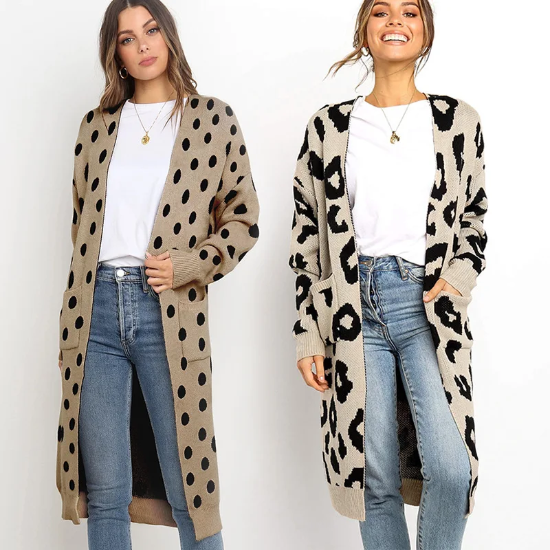 2019 New Leopard Printed Sweater Women Long Knitted Cardigan Female Autumn Winter Casual Loose Cardigans Coat Streetwear LJ121 |