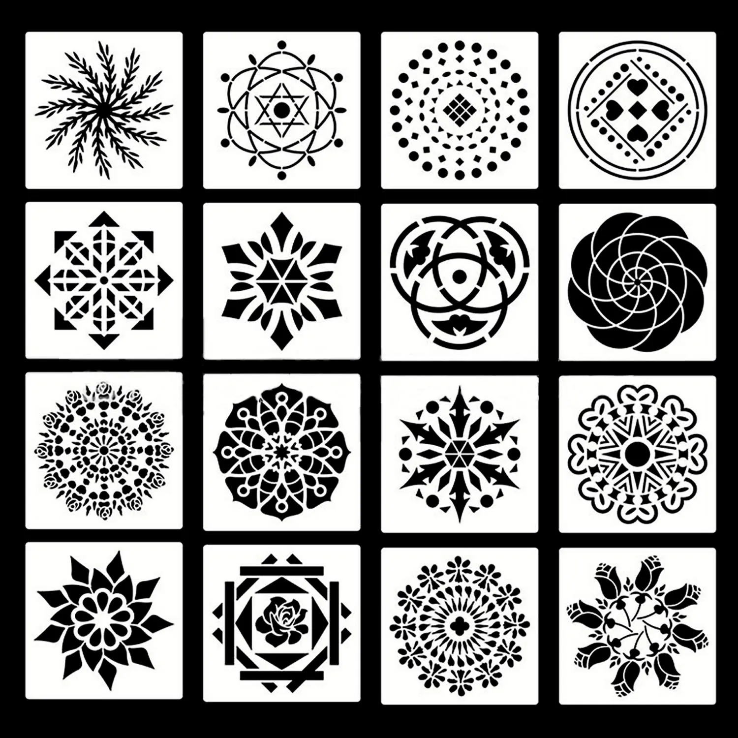 Gran venta Plantillas de pintura con puntos de Mandala, para manualidades DIY, muebles, lienzo de madera, rocas, telas, arte de pared, 13x13cm, 16 Uds. wGwnDrnl