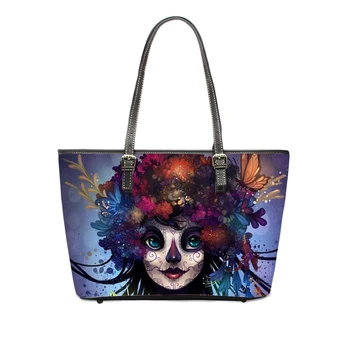 

Customzied Day of Dead/Death Print Pu Leather Women Handbag Punk Skull Pattern Top-handle Luxury Lady Shoulder Gothic Bag Mujer
