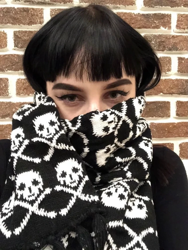 Dragon Skull Scarf Unisex Women Man Winter Knitted Pashmina Shawl Black  Acrylic Echarpe Luxury Female Skeleton Wrap with Fringes|Women's Scarves| -  AliExpress
