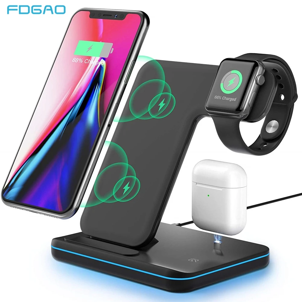 

3 in 1 15W Wireless Charger Stand For iPhone 8 X XR XS 11 Pro Max Charging Dock Station For Apple Watch Airpods Pro Fast Charger