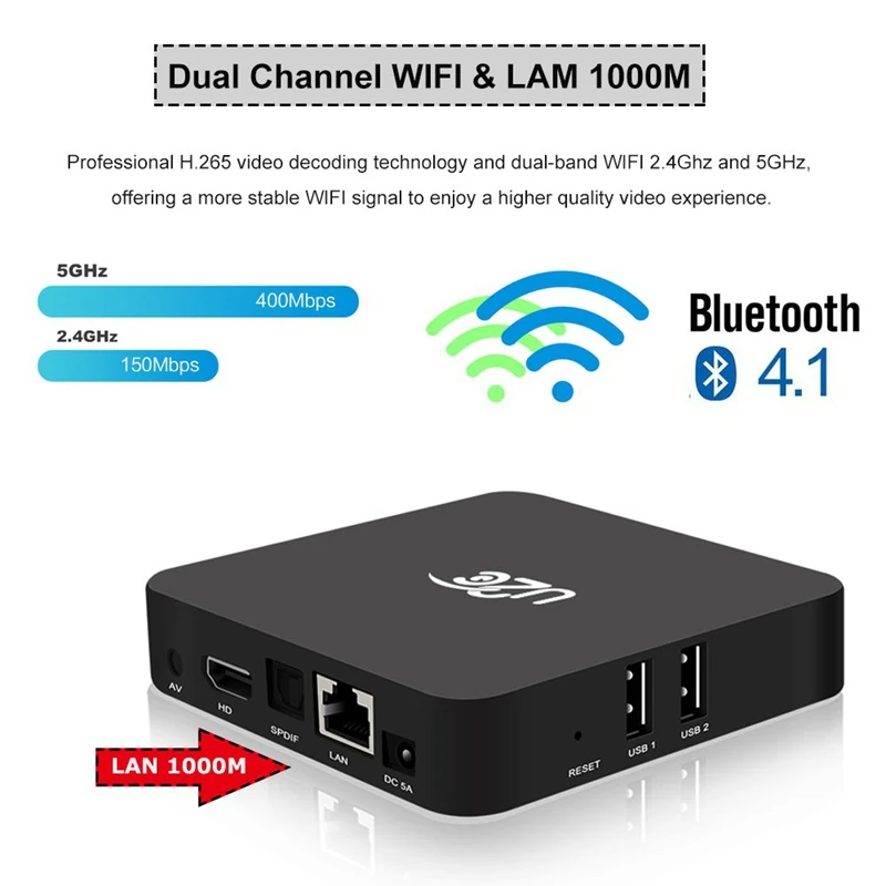 U2C X Turbo Android 7.1 Tv Box Octa Core 3G+16G+Wifi 64-Bit Smart Tv Box Supports Bluetooth 4.1 4K 3D H.265 2.4Ghz 5.8Ghz wifi