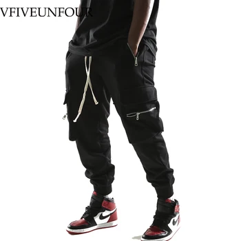 

VFIVEUNFOUR 2020 Cargo Pants Side Zipper Pockets Sweatpants Hip Hop Loose Trousers Pants Men Joggers High Quality Pants Black