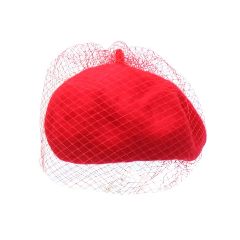 Женские осенне-зимние теплые шерстяные берет Mystery Net Veil стильные женские уличные Элегантные вязаные шапочки дамская шляпа без полей 831A - Цвет: Красный