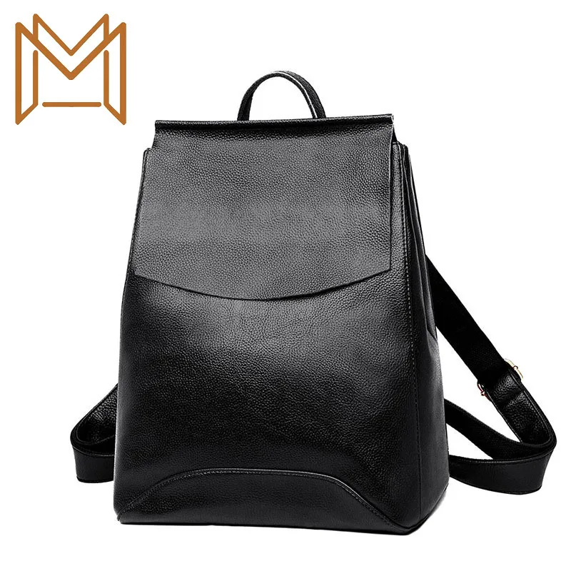 

2019 Both Shoulders Package Woman Capacity Tide School Wind Bag Soft Leather Woman Travel Backpack