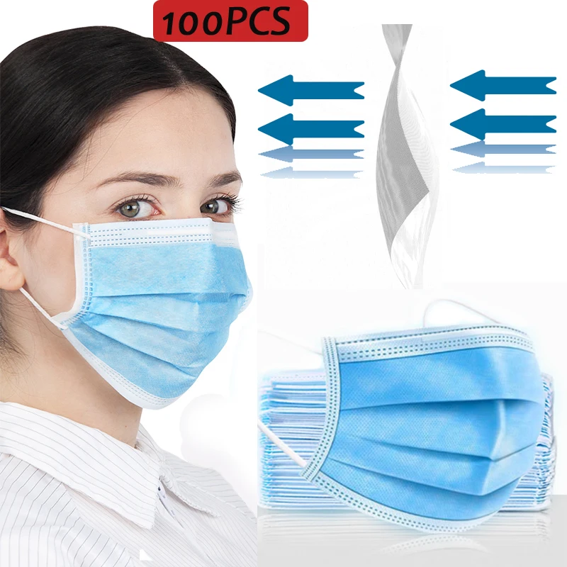 

100 Pcs Disposable Mouth Face Masks Non-Woven Mask Anti-Dust Mask Anti Dust Masks Activated Filter 3 layers