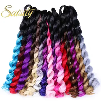 

Saisity Deep Wave Crochet Braids Hair Extensions Synthetic Ombre Braiding Hair Two-Color Mixed High Temperature Brown Colored